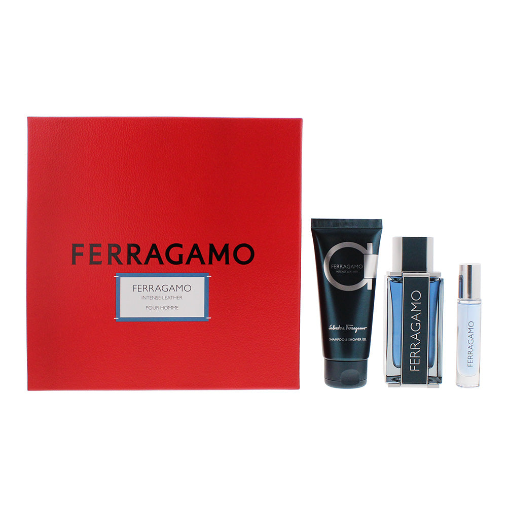 Salvatore Ferragamo Intense Leather 3 Piece Gift Set: Eau De Parfum 100ml - Eau De Parfum 10ml - Shower Gel 100ml
