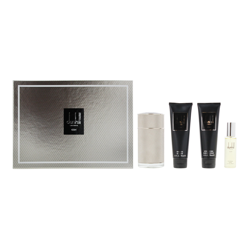 Dunhill Icon 4 Piece Gift Set: Eau De Parfum 100ml - Eau de Parfum 30ml - Aftershave Balm 90ml - Shower Gel 90ml