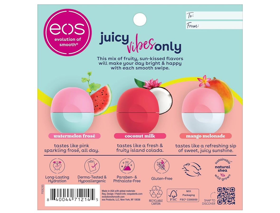 EOS Juicy Vibes Watermelon, Coconut & Mango Shea Lip Balm (3-Pack)