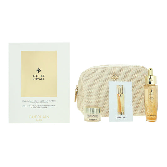 Guerlain Abeille Royale 3 Piece Gift Set: Day Cream 7ml - Oil In Water Serum 30ml - Renew & Repair Serum 7 x 0.6g + Case- Pouch