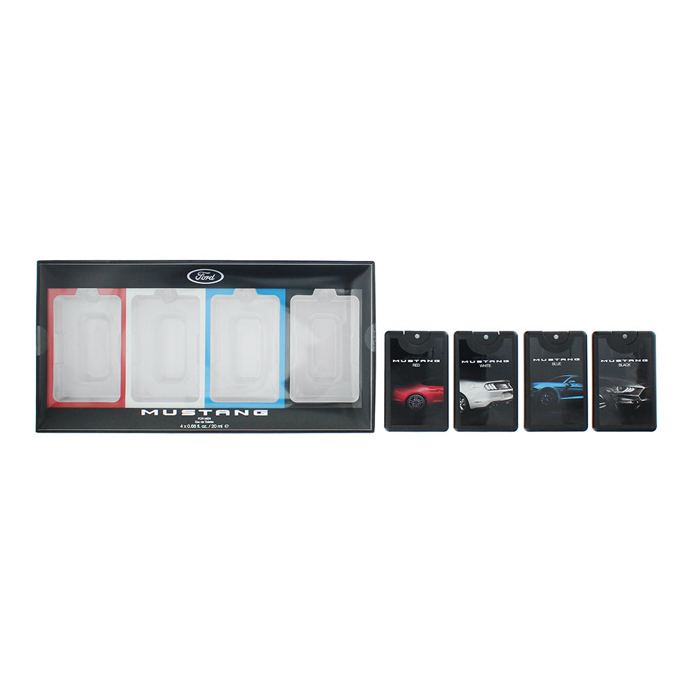 Mustang Pocketspray Coffret 4 Piece Gift Set: EDT RED 20ml - EDT White 20ml - Eau de Toilette Blue 20ml - Eau de Toilette Black 20ml