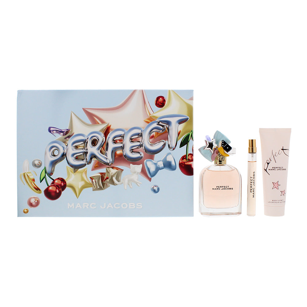 Marc Jacobs Perfect 3 Piece Gift Set: Eau de Parfum 100ml - Body Lotion 75ml - Eau de Parfum 10ml