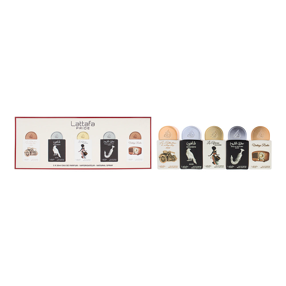 Lattafa Pride 5 Piece Gift Set: La Collection  D’antiquités Eau de Parfum 20ml - Shahan Silver Eau de Parfum 20ml - La African Drummer Eau de Parfum 2