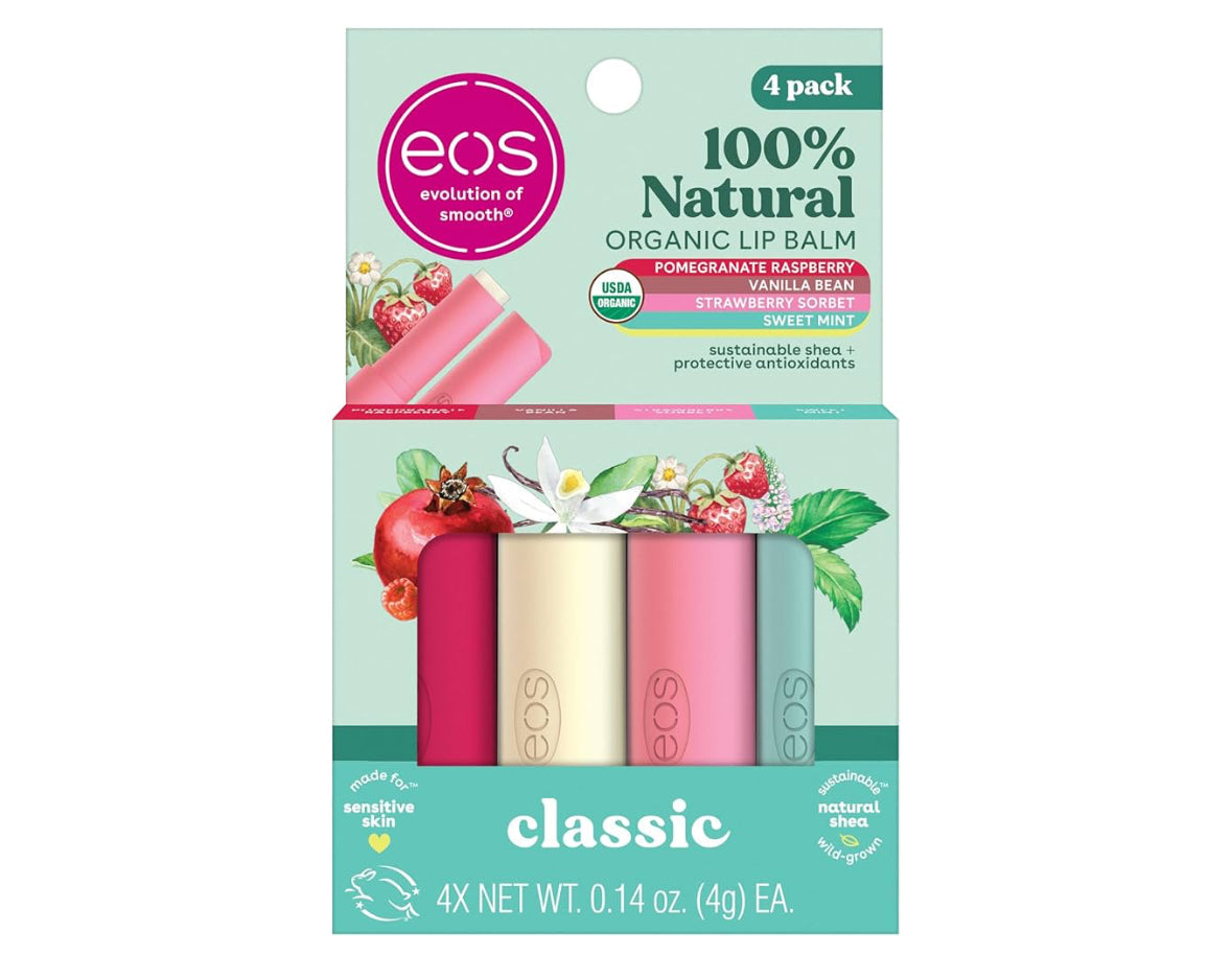 EOS Natural & Organic Shea Lip Balm Stick 4-Pack – Bestselling Flavours