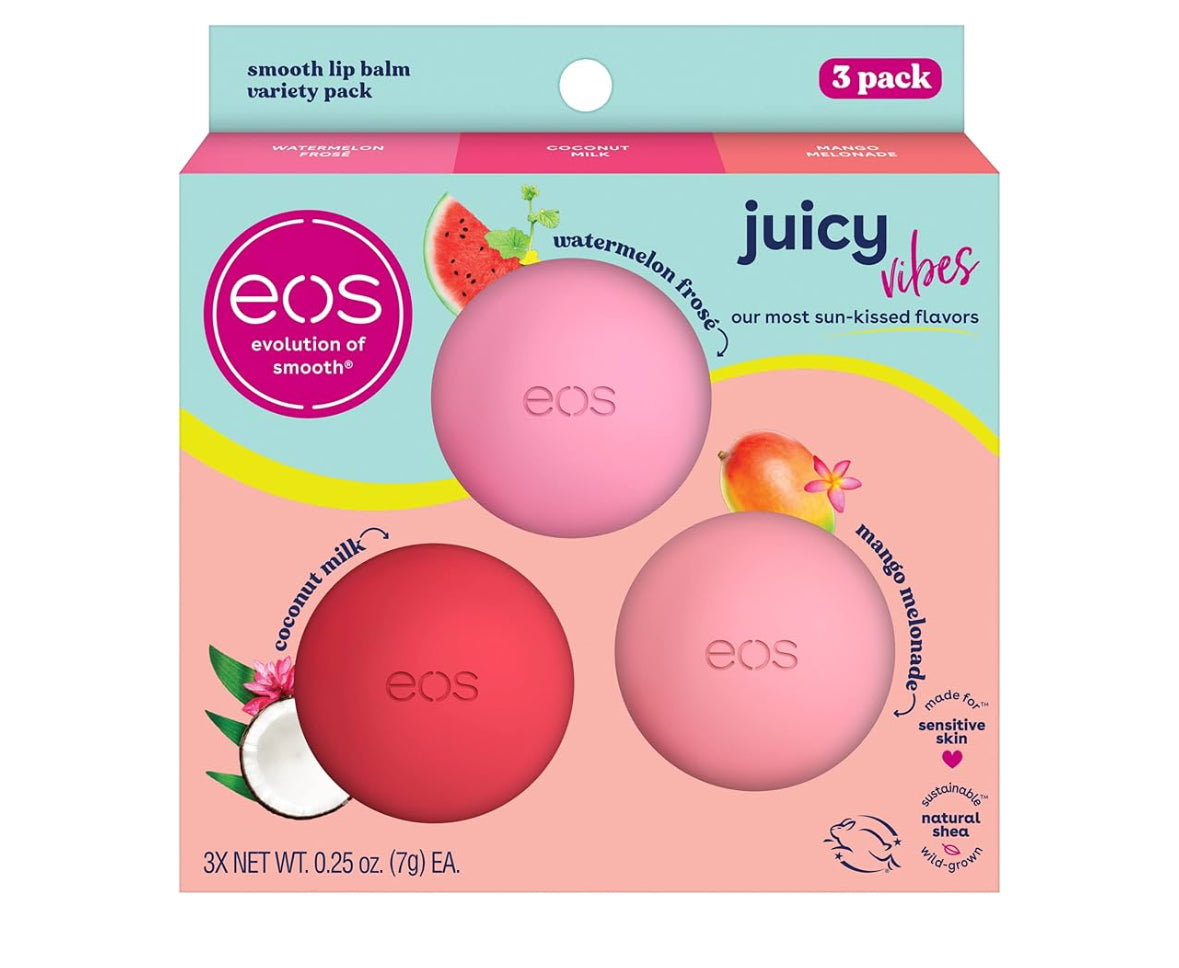 EOS Juicy Vibes Watermelon, Coconut & Mango Shea Lip Balm (3-Pack)