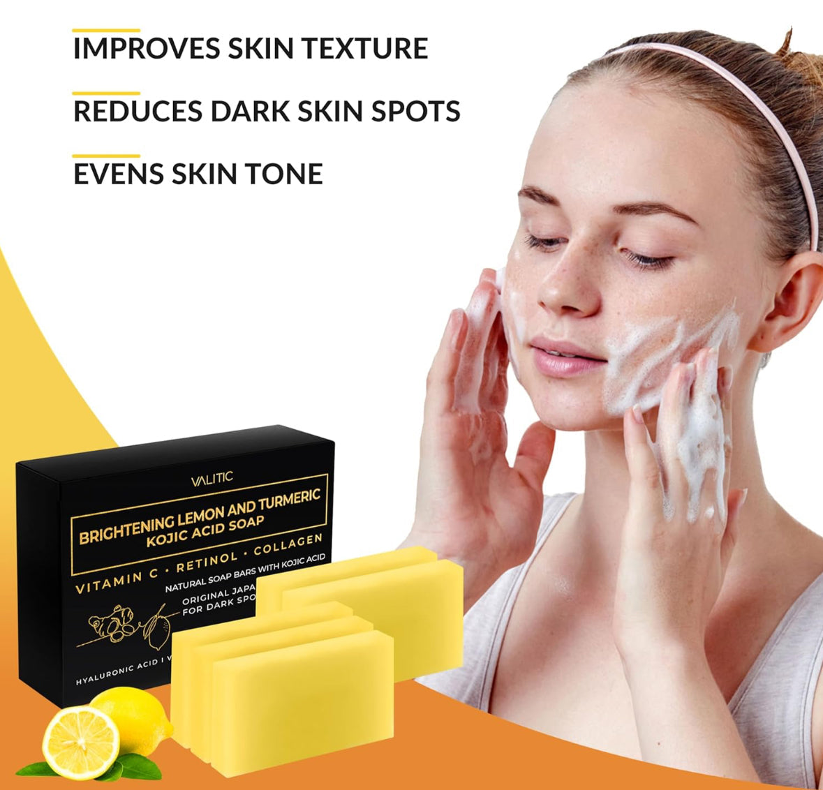 VALITIC Lemon, Turmeric & Kojic Acid Brightening Soap (2 Pack)