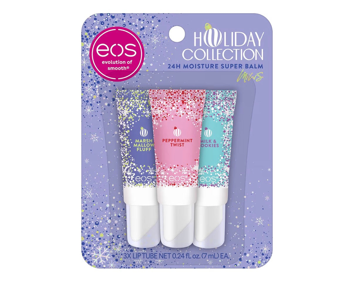 EOS Christmas Mini Super Balm Set – Peppermint, Milk & Cookies, Marshmallow