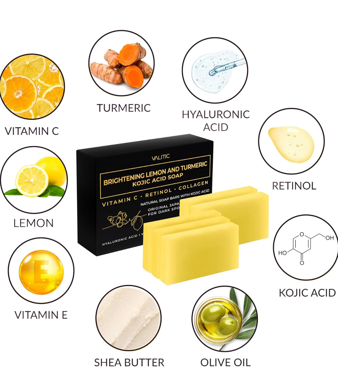 VALITIC Lemon, Turmeric & Kojic Acid Brightening Soap (2 Pack)