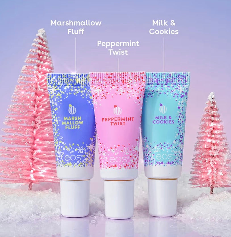 EOS Christmas Mini Super Balm Set – Peppermint, Milk & Cookies, Marshmallow