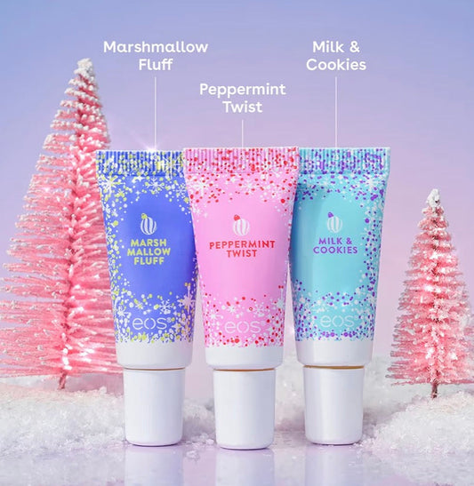 EOS Christmas Mini Super Balm Set – Peppermint, Milk & Cookies, Marshmallow