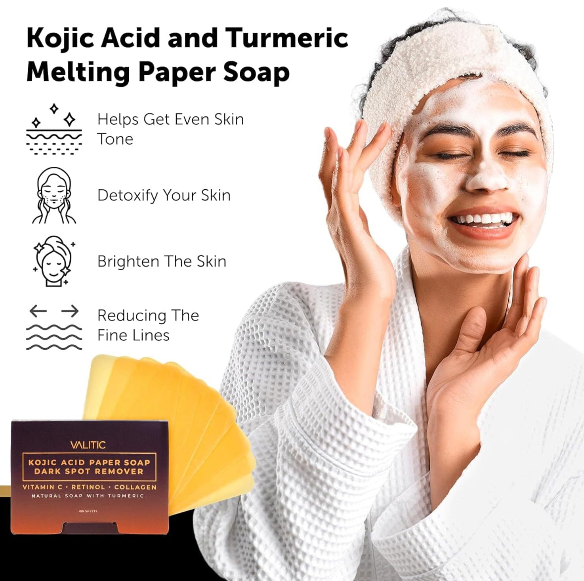 VALITIC Turmeric & Kojic Acid Dissolving Paper Soap Sheets (2 Pack)