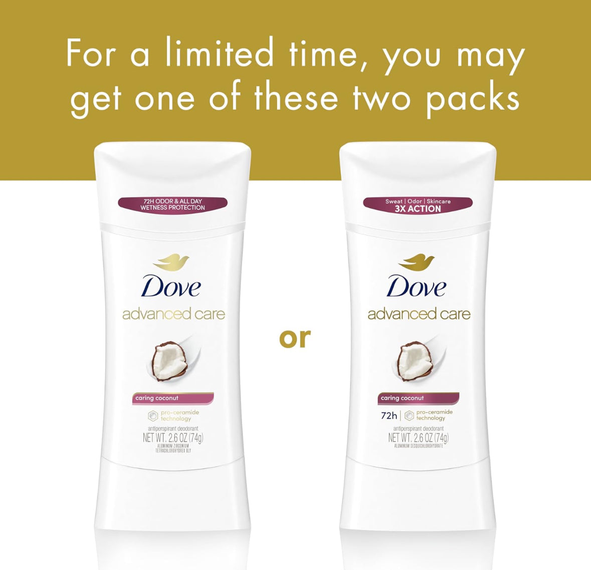 Dove Advanced Care Caring Coconut Pro-Ceramide Antiperspirant (2 Pack)