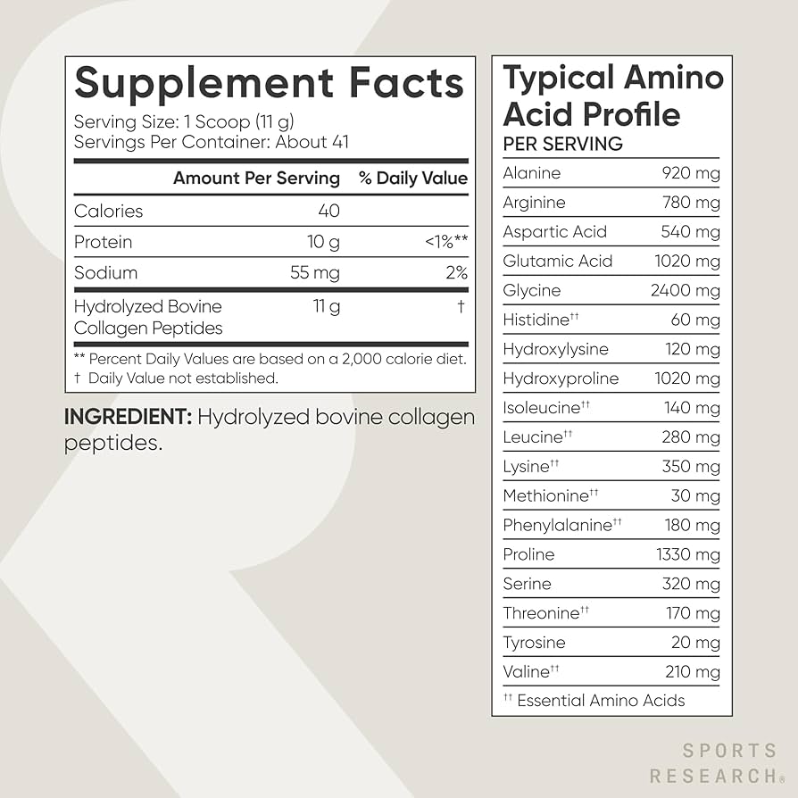 Sports Research Hydrolyzed Type 1 & 3 Collagen Peptides Powder (Unflavoured)