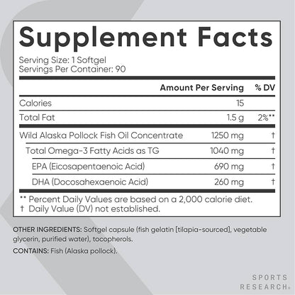Sports Research Triple Strength Omega-3 Fish Oil 1250mg